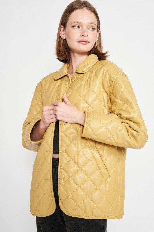 Quilted PU Button Down Jackets