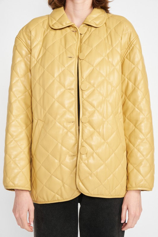 Quilted PU Button Down Jackets