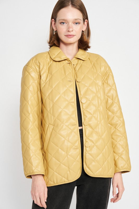 Quilted PU Button Down Jackets