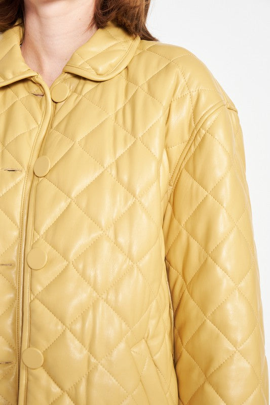 Quilted PU Button Down Jackets