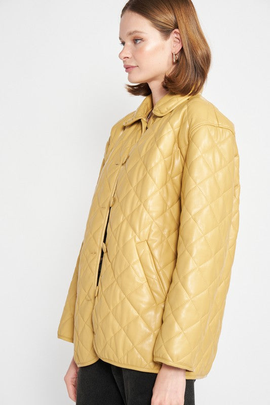 Quilted PU Button Down Jackets