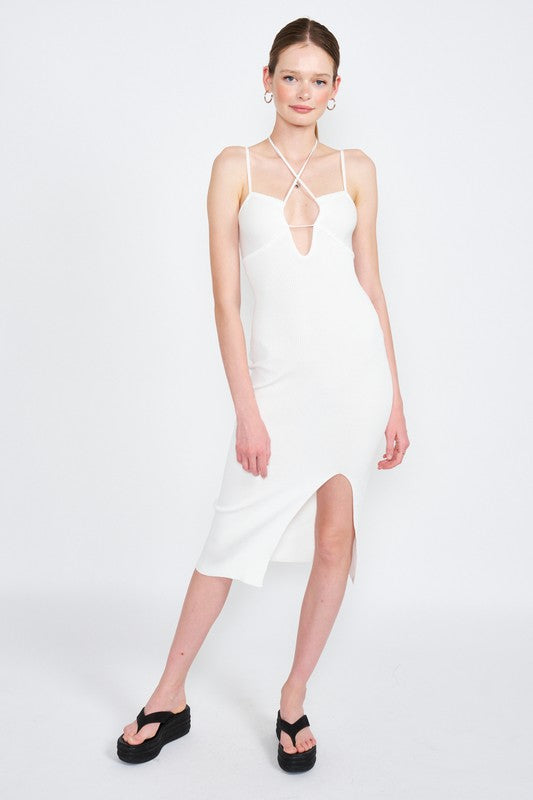 Spaghetti Strap Midi Dress with Slit
