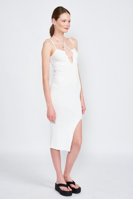 Spaghetti Strap Midi Dress with Slit