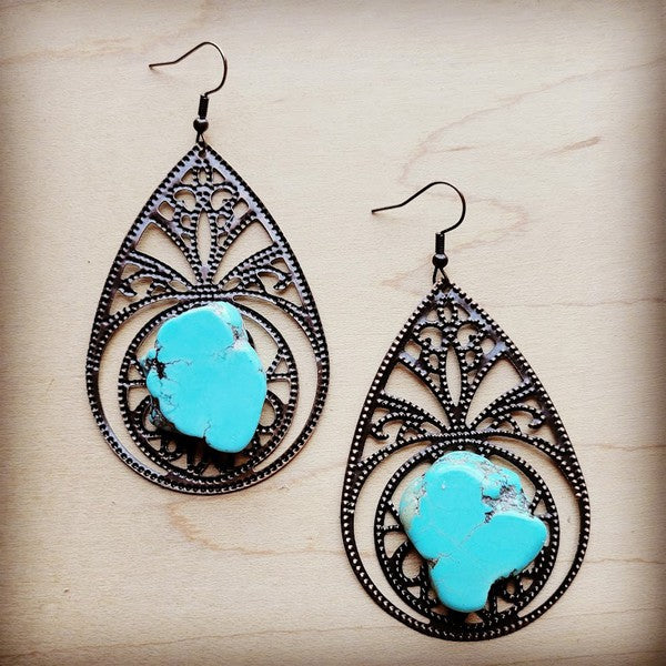 Copper Filigree Earrings with Turquoise Slab