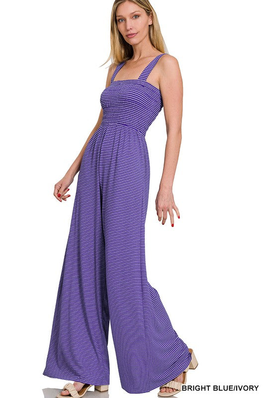 Smocked Top Striped Jumpsuit