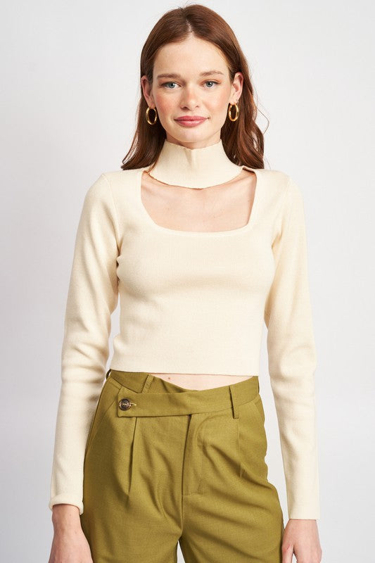 Turtleneck Crop Top with Cut Out