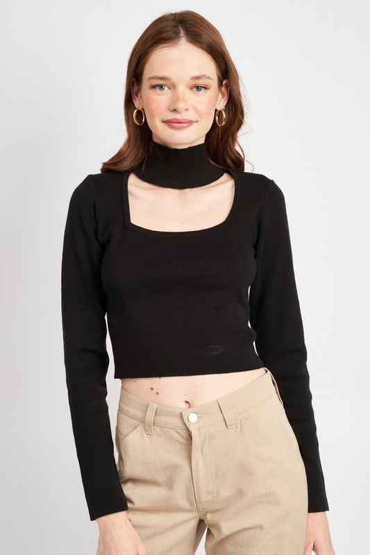 Turtleneck Crop Top with Cut Out