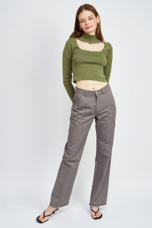 Turtleneck Crop Top with Cut Out