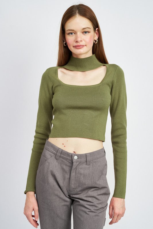 Turtleneck Crop Top with Cut Out