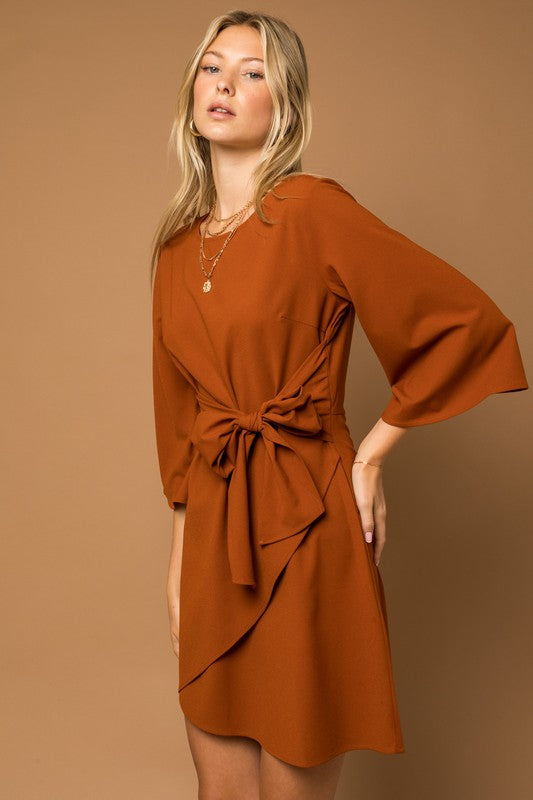 KIMONO SLEEVE TIE WRAP DRESS