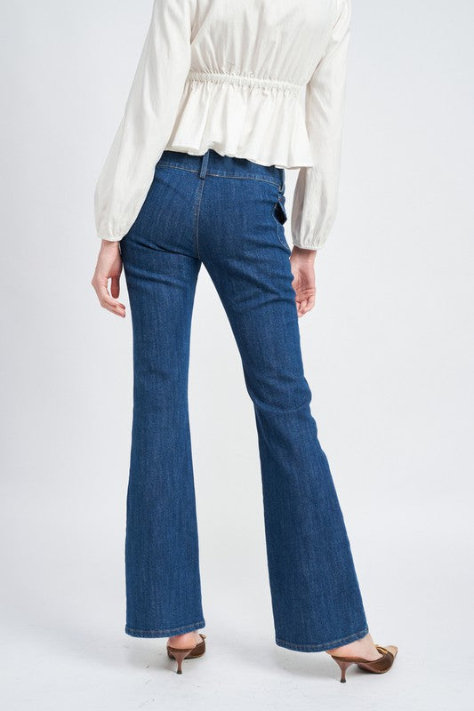 Low Waist Denim Flared Pants