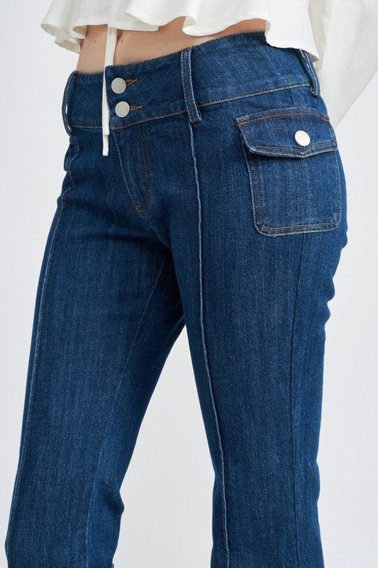 Low Waist Denim Flared Pants