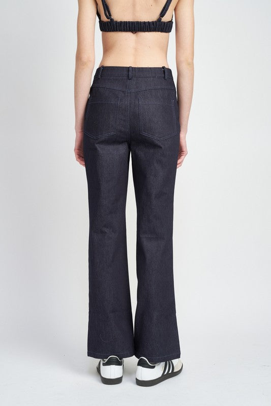 High Waist Semi Flared Denim Pants