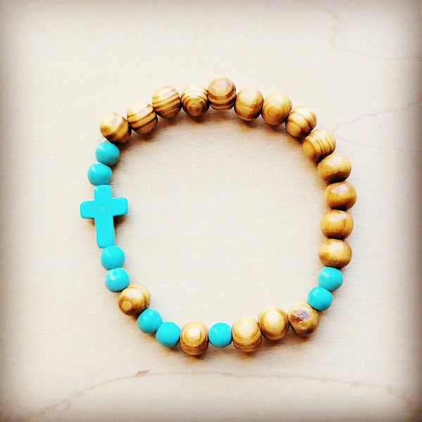 Bracelet Bar Wood & Blue Turquoise Beads