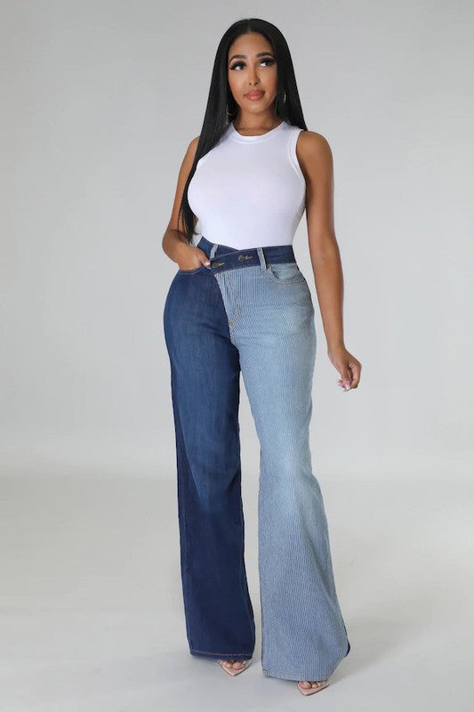 Asymmetrical Pin Stripe Jeans