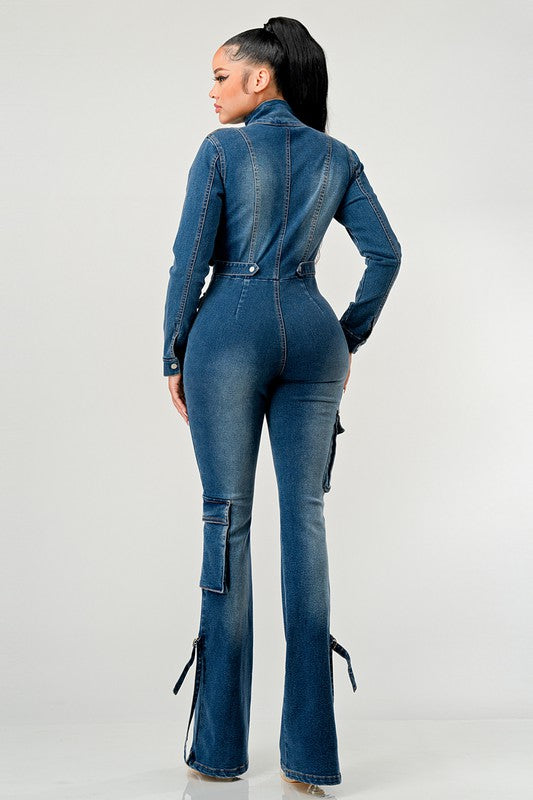 Athina dye zip up long sleeve jumpsuit