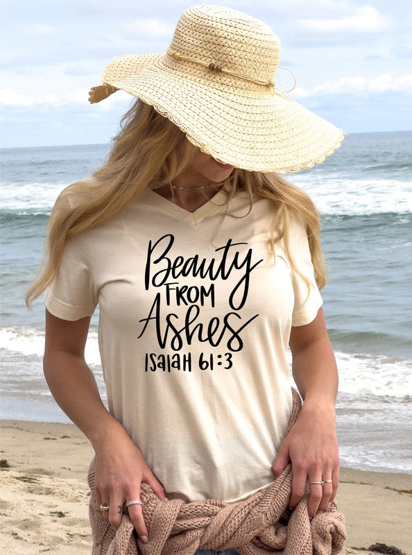 Beauty From Ashes V Neck Graphic Tee