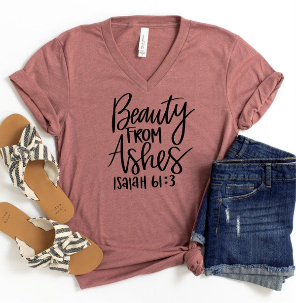 Beauty From Ashes V Neck Graphic Tee