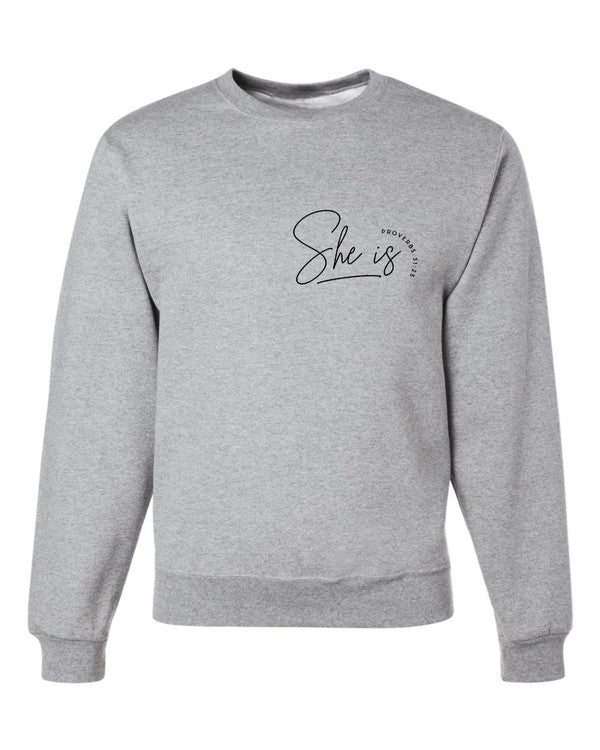 She Is Proverbs Graphic CrewNeck Sweatshirt