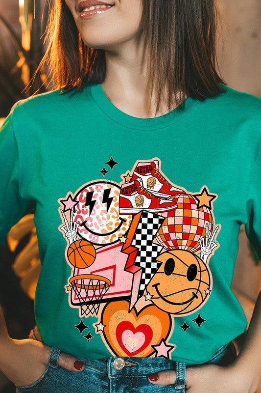 Retro Smile Face Basketball Graphic T Shirts