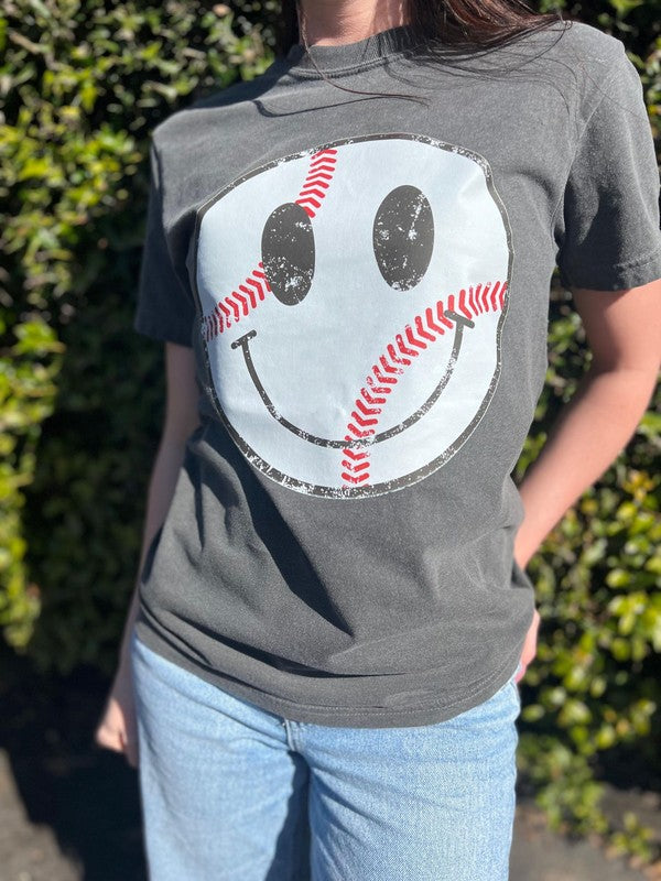 Distressed Baseball Smiley Tee