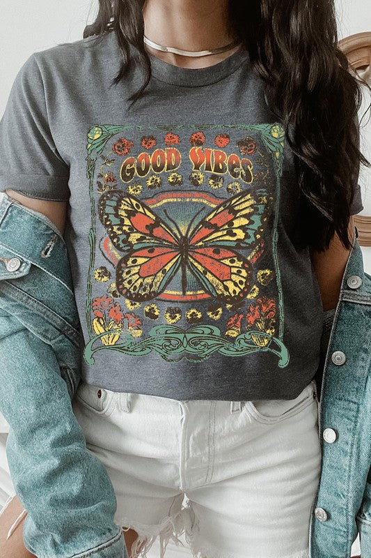 Butterfly Good Vibes Graphic T Shirts