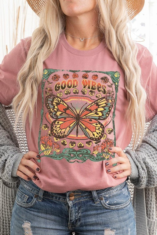 Butterfly Good Vibes Graphic T Shirts