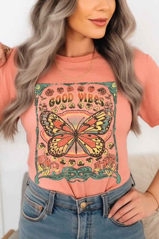 Butterfly Good Vibes Graphic T Shirts