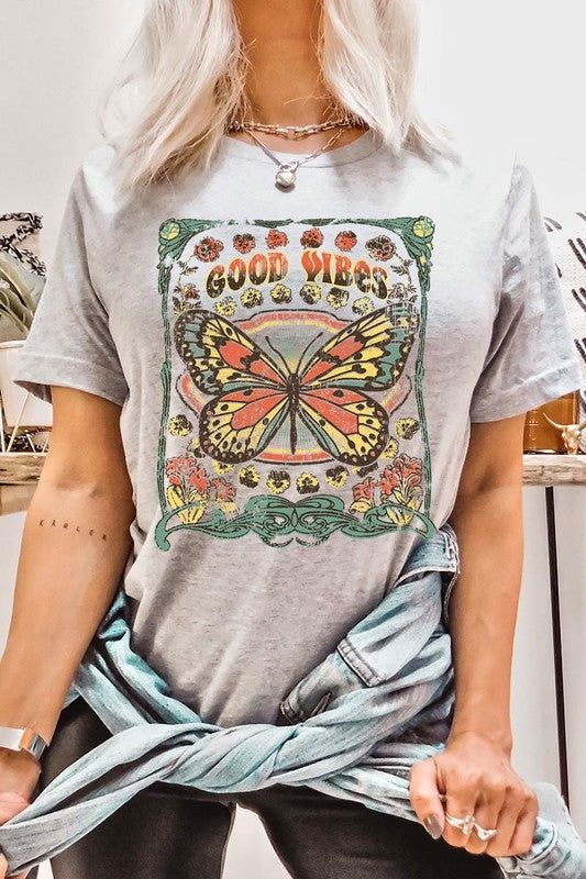 Butterfly Good Vibes Graphic T Shirts