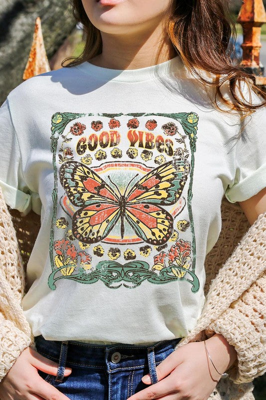 Butterfly Good Vibes Graphic T Shirts