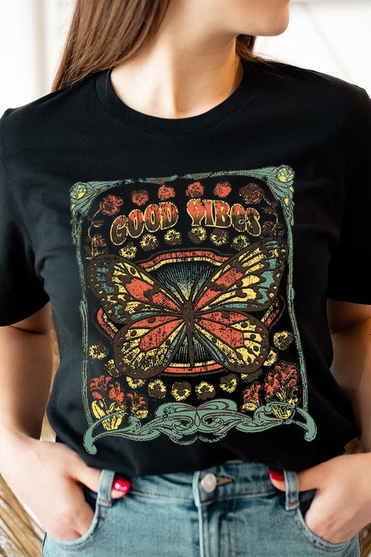 Butterfly Good Vibes Graphic T Shirts