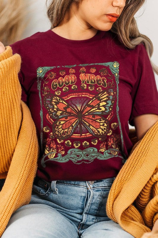 Butterfly Good Vibes Graphic T Shirts