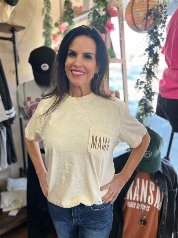 Embroidered Mama Pocket Tee - Ivory