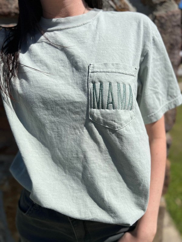 Embroidered Mama Pocket Tee - Bay