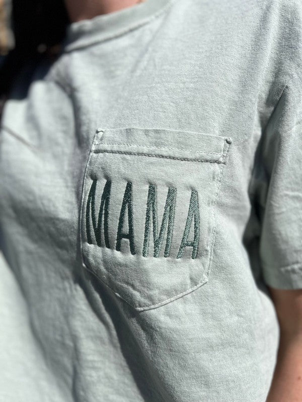 Embroidered Mama Pocket Tee - Bay