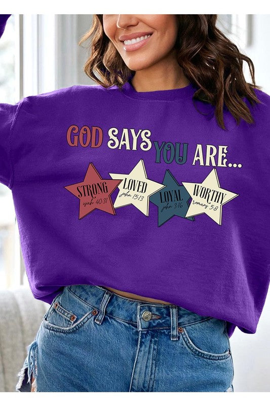 God Strong Loved Oversized Graphic Sweatshirts