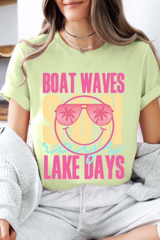 Boat Waves Sun Rays Lake Days Graphic T Shirts