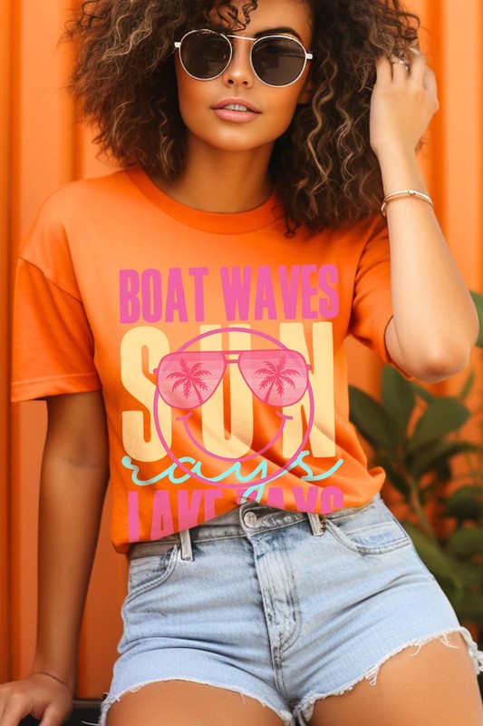 Boat Waves Sun Rays Lake Days Graphic T Shirts