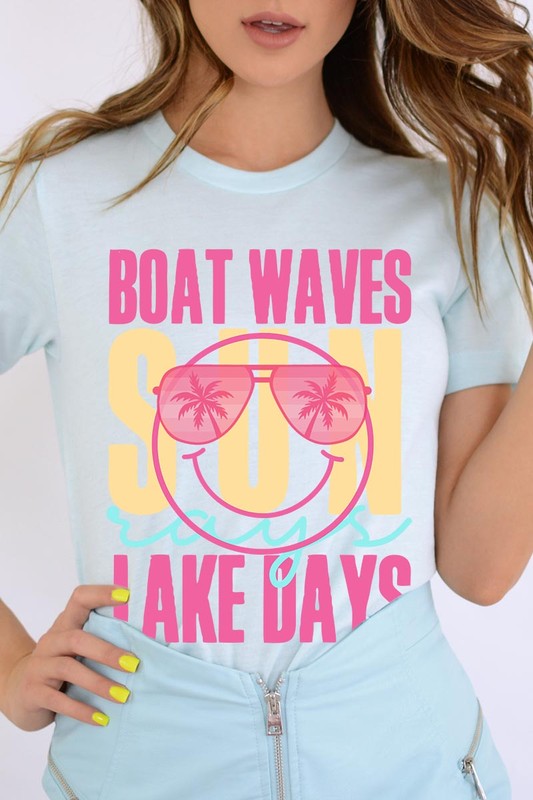 Boat Waves Sun Rays Lake Days Graphic T Shirts