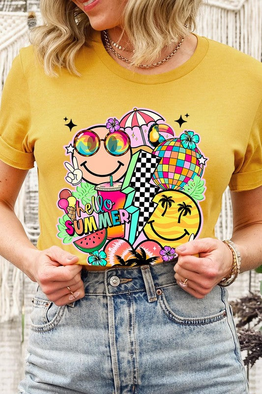 Hello Summer Collage Graphic T Shirts