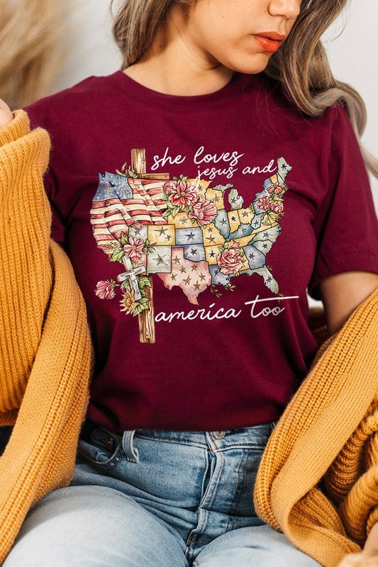 She Loves Jesus And America Too Graphic T Shirts