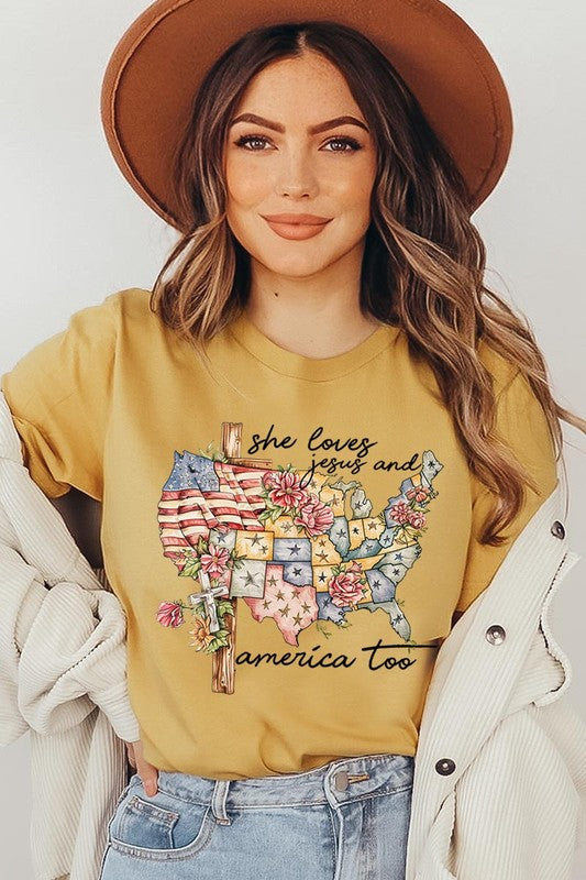 She Loves Jesus And America Too Graphic T Shirts