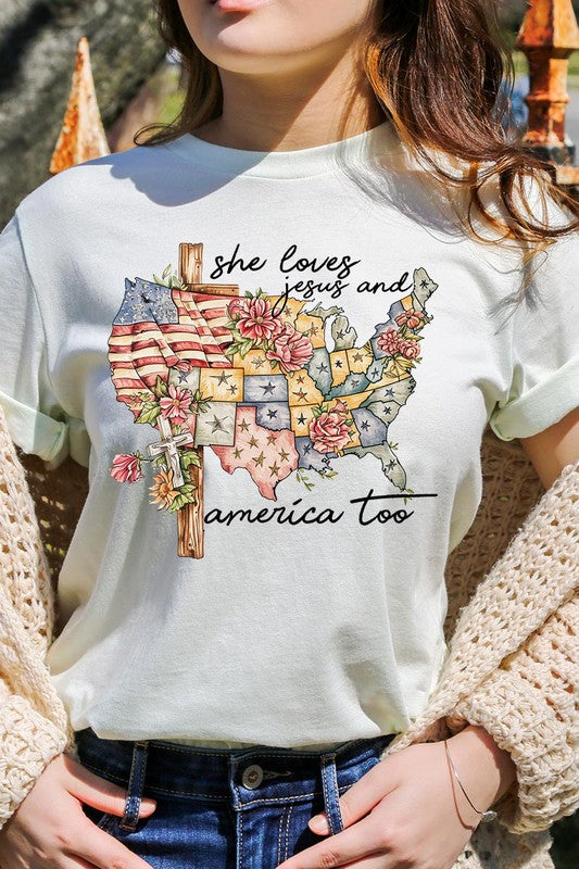 She Loves Jesus And America Too Graphic T Shirts