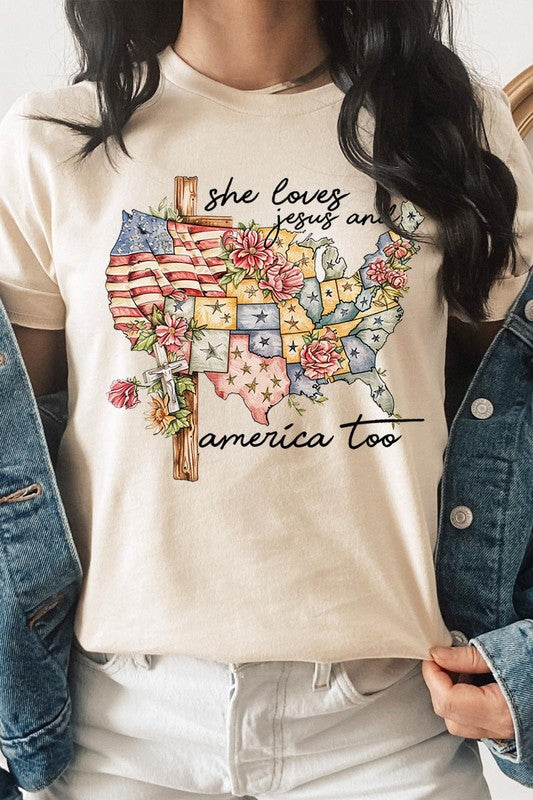 She Loves Jesus And America Too Graphic T Shirts