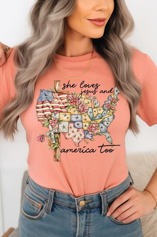 She Loves Jesus And America Too Graphic T Shirts