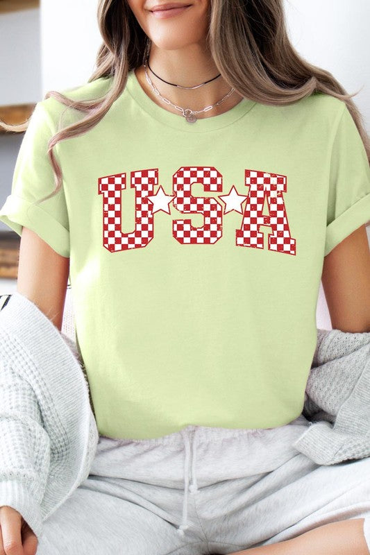 Checkered USA Graphic T Shirts