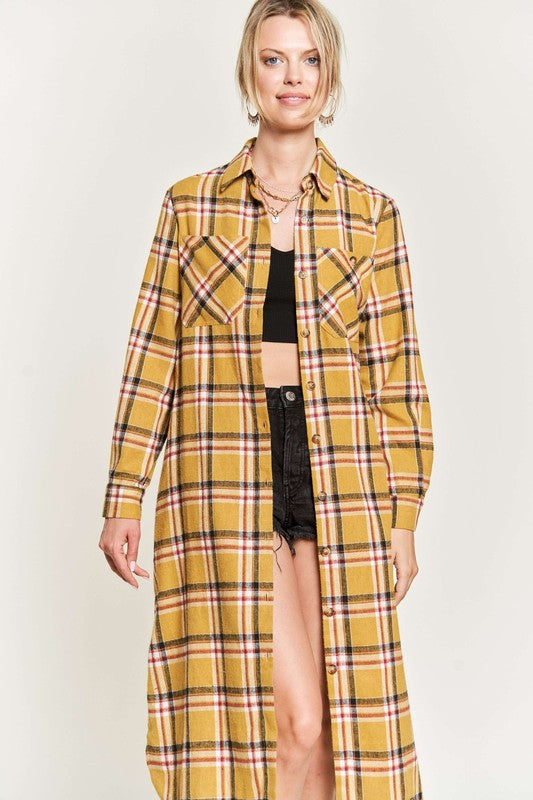 Plus Plaid Print Collar Long Shirt Dress