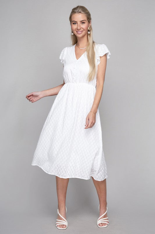 V neck embroidered eyelet dress