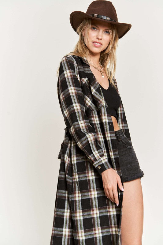 Plus Plaid Print Collar Long Shirt Dress