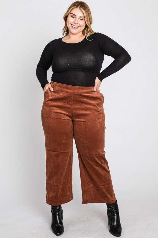 Ribbed Velvet Crop Wide Leg Pants Plus